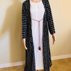 Tops - sleeveless white kurti with check print jacket Tops - sleeveless white kurti with check print jacket